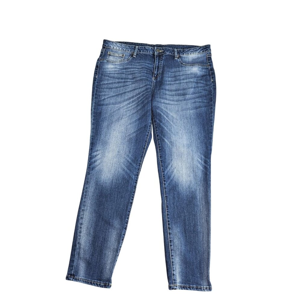 Faded Glory Womens 16 Blue Medium‎ Wash High Rise Straight Stretch Denim Pants